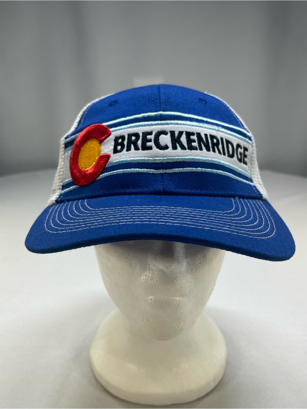 Breckenridge Colorado Flag Logo Trucker Hat Cap Blue White Mesh Snapback
